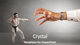  Presentation with karate - Amazing PPT layouts having artifice - small karate man fighting backdrop and a gray colored foreground