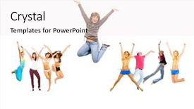  Presentation with winning - PPT layouts having sport clerk - winning idea people celebrating background and a sky blue colored foreground