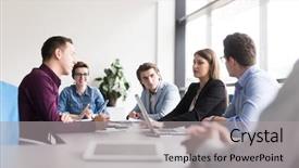  Presentation with business plan - Audience pleasing slide deck consisting of leader improvement - group of business people discussing backdrop and a light gray colored foreground