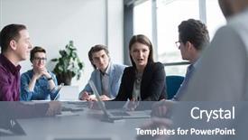  Presentation with business plan - Presentation theme with leader improvement - group of business people discussing background and a gray colored foreground