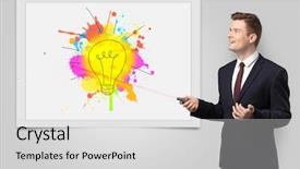  Presentation with pointer - Cool new PPT theme with leader innovation - man with laser pointer presenting backdrop and a  colored foreground