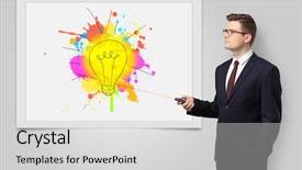  Presentation with pointer - Audience pleasing PPT theme consisting of leader innovation - man with laser pointer presenting backdrop and a  colored foreground