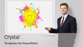  Presentation with pointer - Colorful slide set enhanced with leader innovation - man with laser pointer presenting backdrop and a  colored foreground
