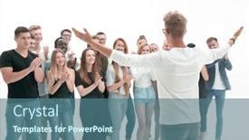  Presentation with diverse people - Slide set having leader-is-looking background and a ocean colored foreground