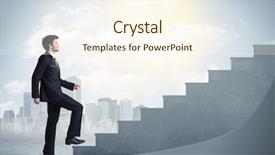  Presentation with concrete - PPT layouts enhanced with businessman climbing up a concrete staircase concept on city background background and a cream colored foreground