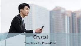  Presentation with asian - Presentation theme having leader managers - asian businessman holding with cellphone background and a light blue colored foreground