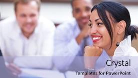  Presentation with woman leader - Colorful PPT theme enhanced with leader managers - portrait of a beautiful hispanic backdrop and a  colored foreground