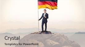  Presentation with mountain top - Presentation theme enhanced with leader mountains - successful businessman on the top background and a soft green colored foreground