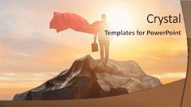  Presentation with mountain top - Audience pleasing presentation design consisting of leader mountains - superhero businessman on top backdrop and a lemonade colored foreground