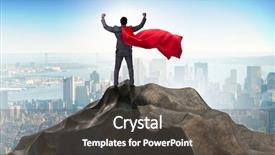  Presentation with mountain top - Amazing presentation theme having leader mountains - superhero businessman on top backdrop and a dark gray colored foreground