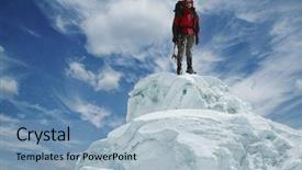  Presentation with famel leader - Audience pleasing PPT theme consisting of leader on the snow peak backdrop and a  colored foreground