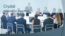  Presentation with business in green - Audience pleasing slide deck consisting of leader presenting - friendly business team applause greeted backdrop and a sky blue colored foreground