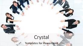  Presentation with round table - Cool new theme with leader research - group of business people sitting backdrop and a white colored foreground