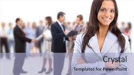  Presentation with team group - Slide set enhanced with leader success - business team people group crowd background and a light blue colored foreground