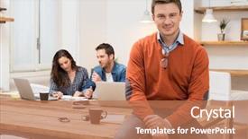  Presentation with successful - Slide deck with leader success - successful businessman smiling and looking background and a  colored foreground