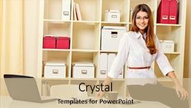  Presentation with modern - Theme consisting of leader success - young businesswoman working background and a soft green colored foreground