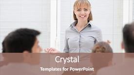  Presentation with executive - Presentation theme enhanced with leader team - smiling woman executive discuss background and a coral colored foreground