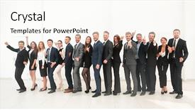  Presentation with team leader - Cool new slides with leader with creative business team backdrop and a  colored foreground