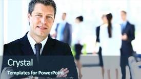  Presentation with hotel front office - Slide set featuring leaders leadership - happy businessman standing in front background and a ocean colored foreground