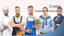  Presentation with businesses - Presentation theme consisting of leaders managers differences - collage with owners of different background and a lemonade colored foreground