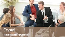  Presentation with laptop - PPT theme featuring leaders managers differences - mature manager smiling background and a coral colored foreground