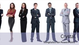  Presentation with business leaders - Audience pleasing presentation theme consisting of leaders managers differences - portrait of friendly business team backdrop and a light blue colored foreground