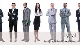  Presentation with business leaders - Presentation design consisting of leaders managers differences - portrait of friendly business team background and a soft green colored foreground