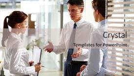  Presentation with employees - Colorful slides enhanced with leaders meeting - business leader explaining to his backdrop and a soft green colored foreground