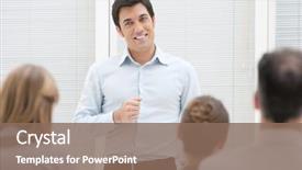  Presentation with business leaders - PPT layouts enhanced with leaders meeting - smiling business man have background and a violet colored foreground