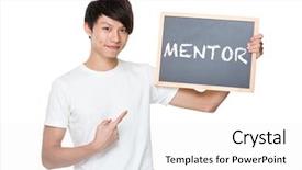  Presentation with mentor - Presentation theme with leaders mentors - man hold with chalkboard showing background and a white colored foreground