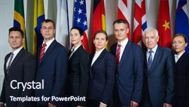  Presentation with leaders - Amazing PPT theme having leaders national - delegates posing for official photo backdrop and a wine colored foreground