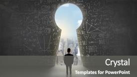  Presentation with keyhole - Audience pleasing slide set consisting of leaders open doors - business man looking at keyhole backdrop and a gray colored foreground