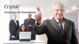  Presentation with business leaders - PPT theme consisting of leaders open doors - senior businessman with thumbs up background and a sky blue colored foreground