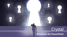  Presentation with keyhole - Cool new slides with leaders open doors - successful businessman looking through keyhole backdrop and a ocean colored foreground