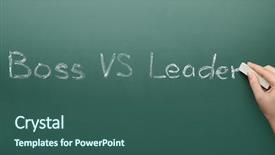 Presentation with female leader - PPT theme featuring words boss vs leader background and a ocean colored foreground