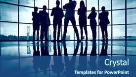  Presentation with team leader - Presentation design with leadership - business team standing against window background and a ocean colored foreground