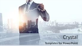  Presentation with city - Audience pleasing PPT theme consisting of leadership - businessman against modern city background backdrop and a light blue colored foreground