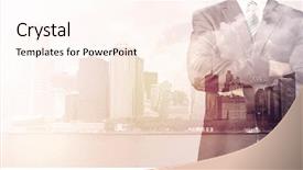  Presentation with cityscape - Beautiful slide deck featuring leadership - businessman standing at cityscape background backdrop and a cream colored foreground