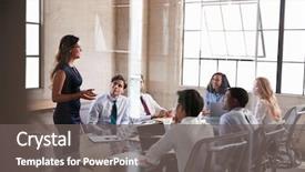  Presentation with meeting - Audience pleasing slide deck consisting of leadership - businesswoman addressing colleagues backdrop and a gray colored foreground