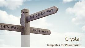  Presentation with saying - Beautiful slide deck featuring leadership - crossroad signpost saying this way backdrop and a cream colored foreground