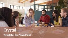  Presentation with project manager meeting - PPT layouts featuring leadership - female manager leads brainstorming meeting background and a coral colored foreground