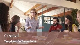  Presentation with meeting - Colorful slides enhanced with leadership - female manager leads brainstorming meeting backdrop and a violet colored foreground