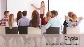  Presentation with trainer - Slides having leadership - group of people with business background and a coral colored foreground