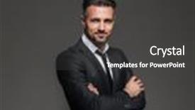  Presentation with portrait of a shy embarrassed - PPT theme having grey - portrait of a cheerful mature background and a dark gray colored foreground