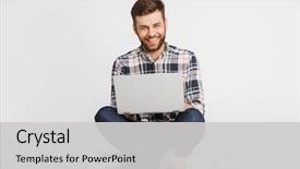  Presentation with role play woman and man - Cool new presentation theme with leadership - portrait of a handsome young backdrop and a light gray colored foreground