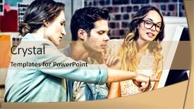  Presentation with graphic - Beautiful PPT layouts featuring leadership 29 - graphic designers discussing over computer backdrop and a coral colored foreground