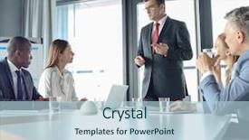  Presentation with meeting - Presentation having leadership 29 - mature businessman discussing with colleagues background and a light blue colored foreground