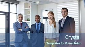  Presentation with ethnic - Presentation theme having leadership 29 - portrait of confident multi-ethnic business background and a ocean colored foreground
