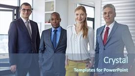  Presentation with ethnic - Presentation theme with leadership 29 - portrait of multi-ethnic business people background and a ocean colored foreground