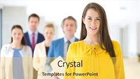  Presentation with multiracial team of young doctors stacking hands - Presentation having leadership 29 - portrait of smiling young businesswoman background and a yellow colored foreground